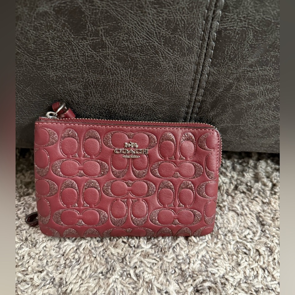 Coach Embossed Burgundy Leather Wristlet